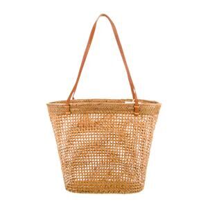 Woven Straw Tote Shoulder Bag - Tan